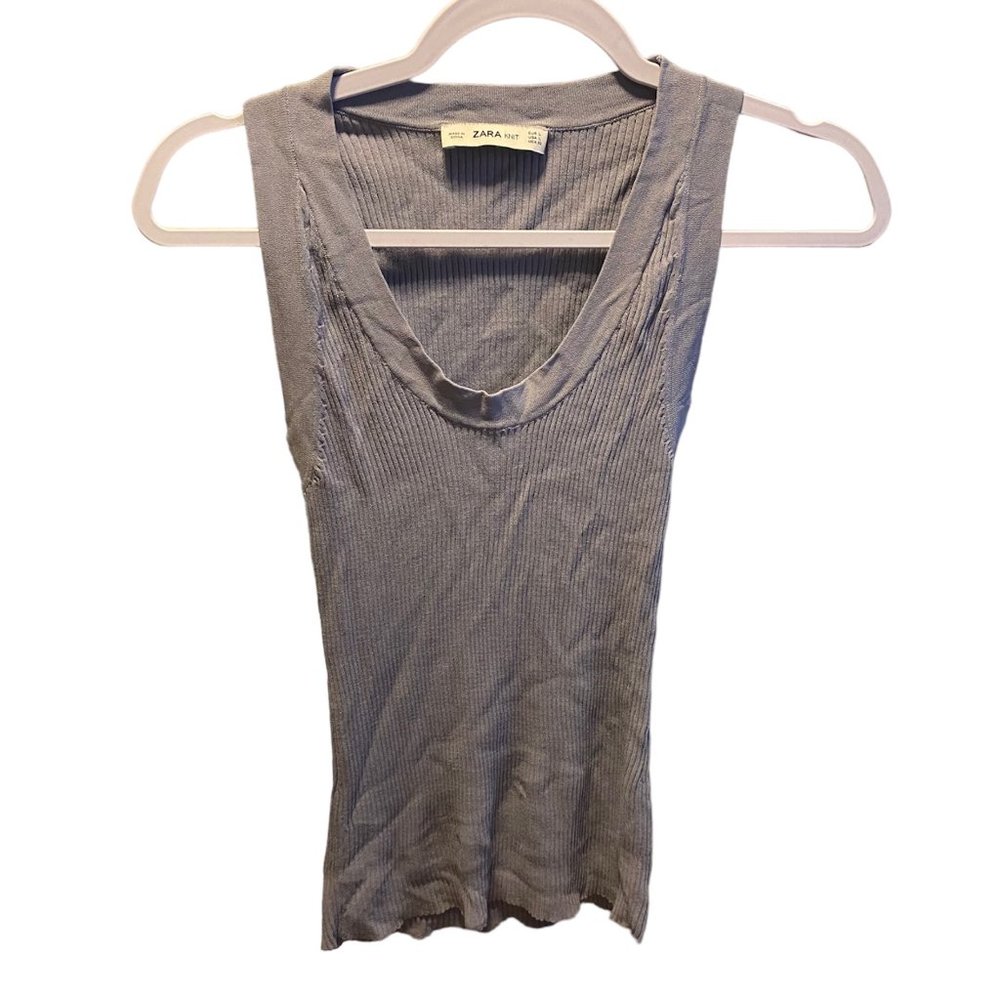 Zara Ribbed Knit Tank Blue